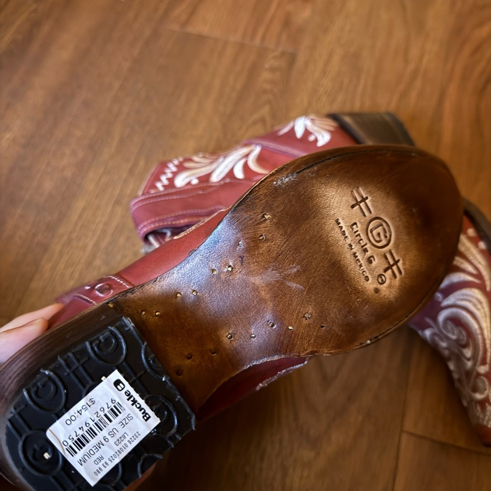 Buckle Burgundy and Cream Women's Leather Ankle Boots - Picture 3 of 4